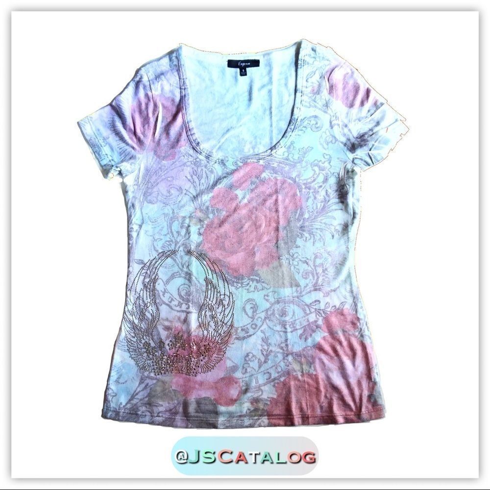 Express Floral Short Sleeved Studded Top